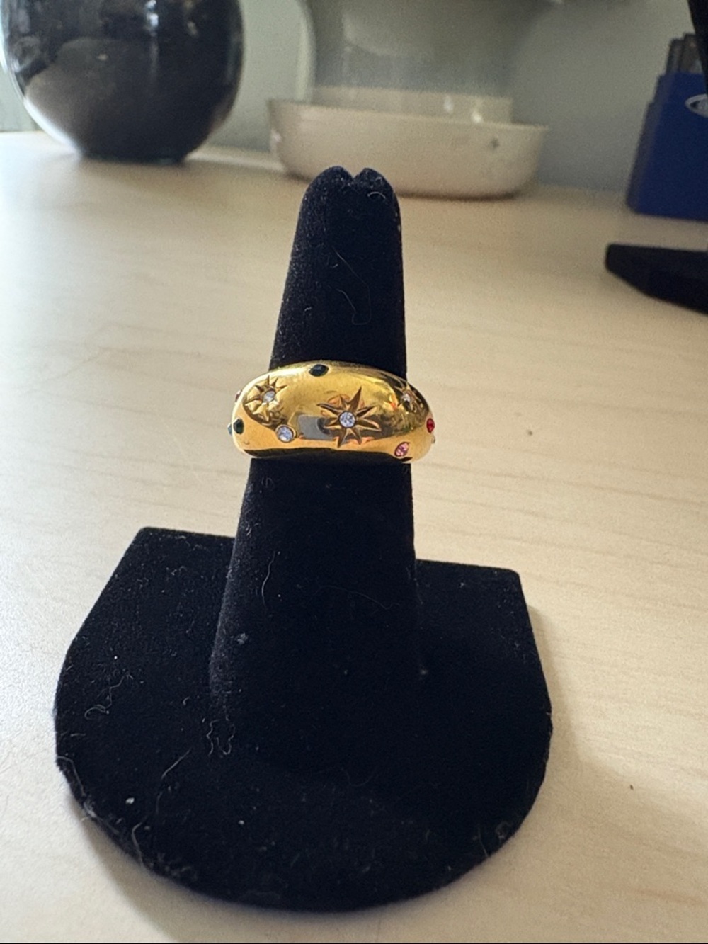 Gold-Tone Dome Ring with Multicolor Accent Stones